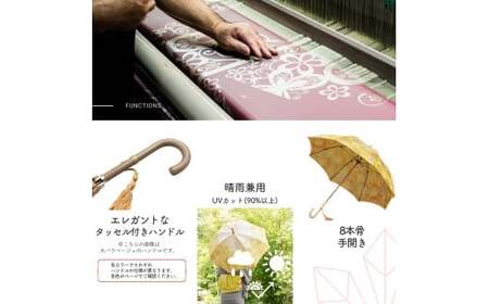 高級織物傘【婦人長傘】 絵おり ベージュ系・大バラ ベージュ・洗練されたしとやかさ「大バラ柄」絵おり ／雨具 雨傘 日傘 パステル UVカット 和色  8本骨 手開き レディース UV加工 送料無料 山梨県 槇田商店【n0318_mak_A】