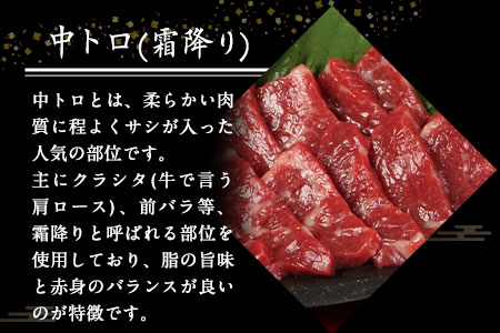 大トロ馬刺し・中トロ(霜降り)馬刺し食べ比べコース【純国産熊本肥育】大トロ馬刺し(50g)、中トロ(霜降り)馬刺し(50g)《30日以内に出荷予定(土日祝除く)》送料無料 ふるさと納税 美味しい馬刺し 熊本馬刺し くまもと馬刺し 特産馬刺し st-p