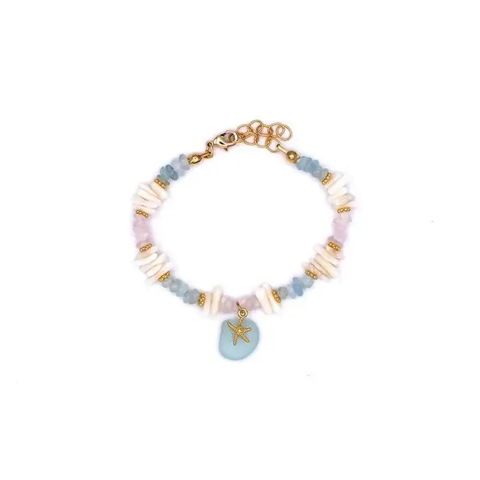 【ブレスレット＆ピアス】Sサイズ｜サンゴとシーグラスのアクセサリーセット