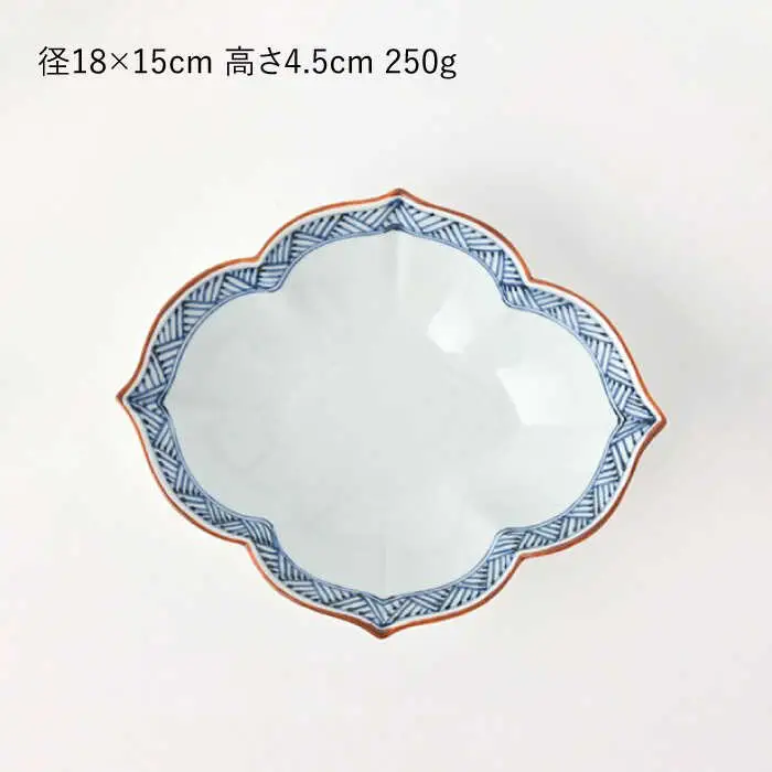 【波佐見焼】鉢 5枚セット 網代（あじろ）紋 花型木甲鉢 手描き 食器 皿 【福田陶器店】 [PA241]  波佐見焼