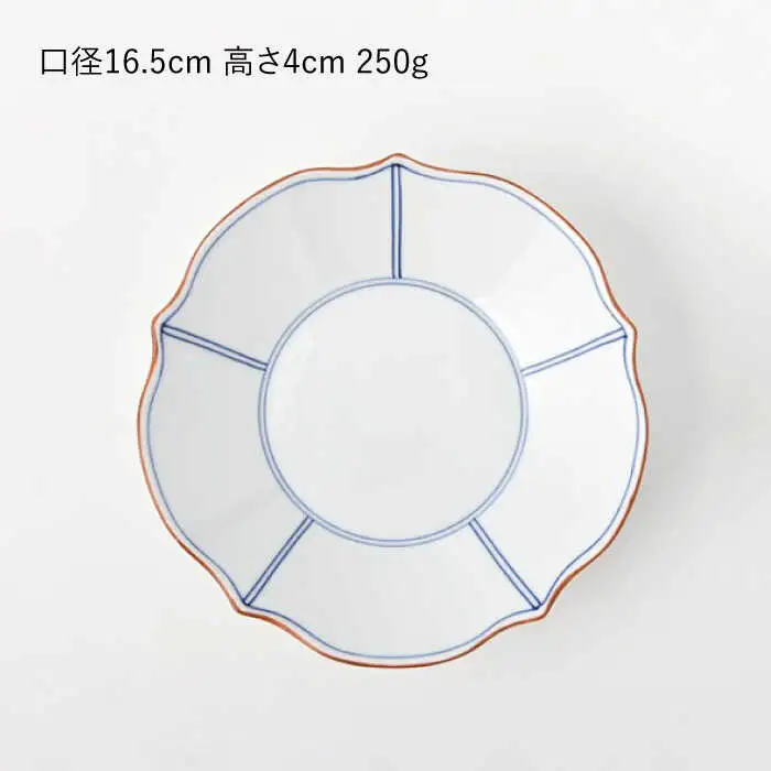 【波佐見焼】深皿 5枚セット 渕渕錆間取 花型深皿・青 手描き 食器 皿 【福田陶器店】 [PA242]  波佐見焼