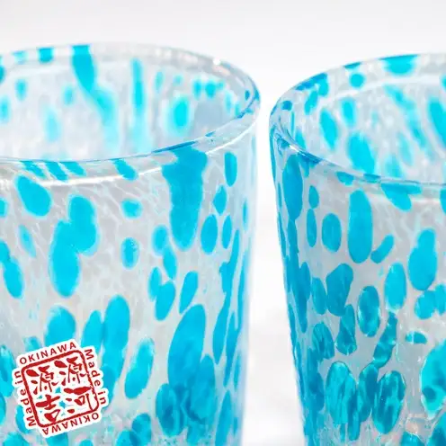 【琉球ガラス】源河源吉　海の雫　水色（ビア２個セット）