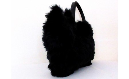 トートバッグネコ型ふわふわファー黒猫オリジナルトートバッグ