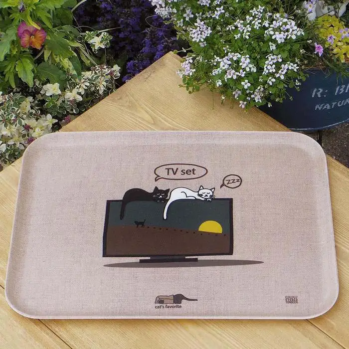 ネコダラトレイM角2枚セット「ベッドの暖かいとこ」「液晶テレビは難しい」 ネコだらけ 猫グッズ