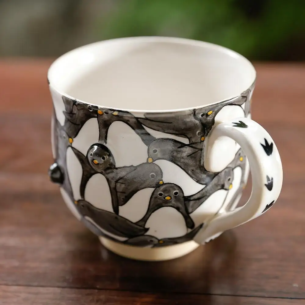 【小手鞠窯】コーヒー碗皿(ペンギン尽くし)｜京都 食器 コップ 皿 人気［ 京都 京焼 清水焼 食器 コップ カップ 皿 人気 おすすめ 伝統工芸 お取り寄せ 通販 送料無料 ふるさと納税 ］