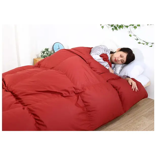 羽毛布団 掛け布団 シングル 立体キルト レッド 羽毛布団【ダウン90% 1.2kg】