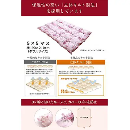 羽毛布団 掛け布団 ダブル 立体キルト ピンク花柄 羽毛布団【ダウン90% 1.6kg】