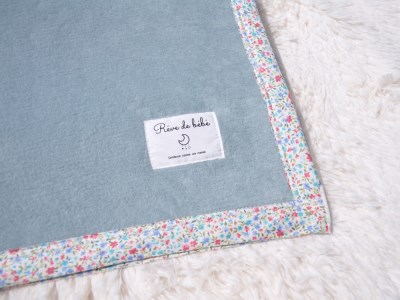 名入れ可 綿100% ベビー毛布 (アッシュグリーン／花) 85×115cm 毛布の町泉大津市産 N-MM400 [3338] | ベビーブランケット ベビーブランケット