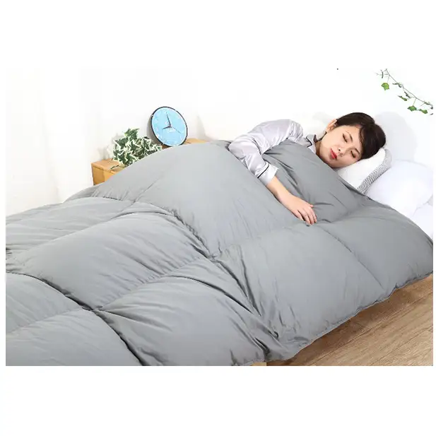 羽毛布団 掛け布団 シングル 立体キルト グレー無地 羽毛布団【ダウン90% 1.0kg】