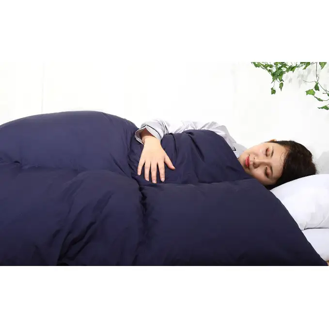 羽毛布団 掛け布団 シングル 立体キルト ネイビー無地 羽毛布団【ダウン90% 1.0kg】