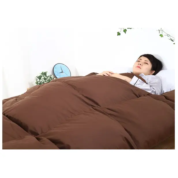 羽毛布団 掛け布団 シングル 立体キルト ブラウン無地 羽毛布団【ダウン90% 1.0kg】