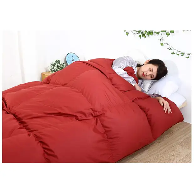 羽毛布団 掛け布団 シングル 立体キルト レッド無地 羽毛布団【ダウン90% 1.0kg】