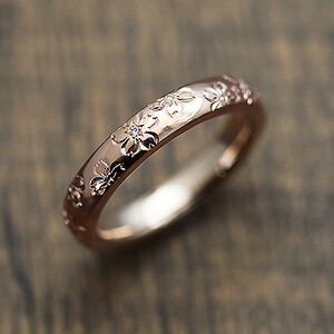 50-9-3 指輪桜K18PG ピンクゴールドダイヤモンド0.03ct 彫刻レディースリング【277-k18p】 ALPAZ053