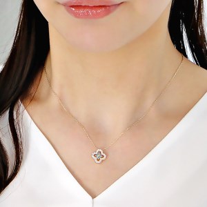 40-9-4 ネックレスK18YG ダイヤモンド0.40ct ブルーダイヤ四つ葉ペンダントお花フラワークローバーイエローゴールド【f170-k18yg-bd】 ALPAZ046
