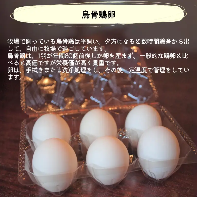 【限定：5月～10月発送・ヤギ乳と牛乳使用】烏骨鶏の卵 (6個) モッツァレラチーズ (約100g×3)