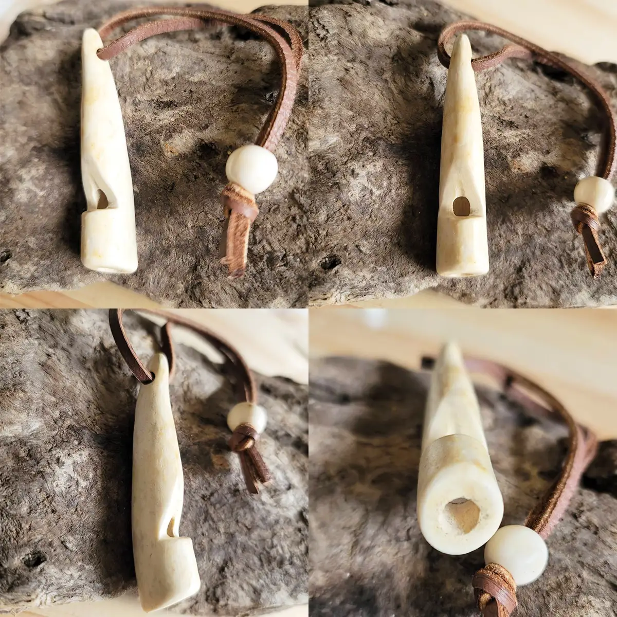鹿の角と奥尻産の虹彩珊瑚(深海松)のペンダント＆角笛セットC 鹿角工房 ～イランカラプテ～ | ハンドメイド 手作り 天然素材 鹿角 笛 ネックレス アクセサリー ホイッスル レインボーコーラル ふかみる 海松 お守り 日本製 国産 | 北海道 奥尻町 送料無料