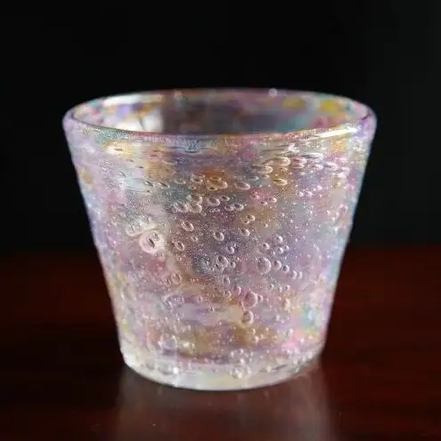 【ガラス工房雫】泡花口広カップ＜ヒルギ＆ランタナ＞2個セット