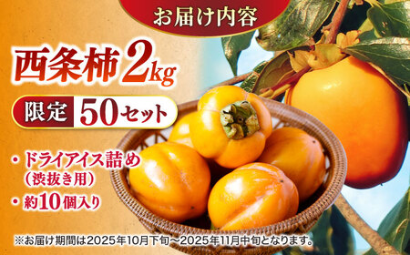 柿 【先行予約】【2026年10月下旬以降順次発送】【数量限定50個】食べごろにお届け♪西条柿(合せ柿) 進物箱2kg(約10個入)ドライアイス詰め 島根県松江市/道の駅本庄企業組合[ALCW003] 柿