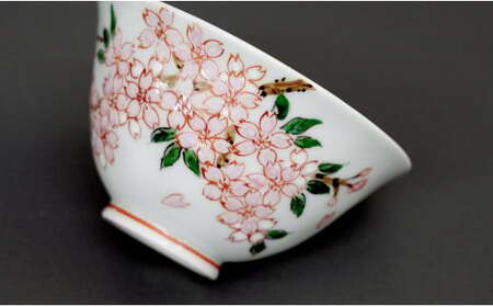 有田焼 中山陶和堂×宮崎一樹コラボ「桜花爛漫」ご飯茶碗【中山陶和堂】食器 うつわ 器 磁器 陶磁器 皿 茶碗 お茶碗 飯碗 花 桜 さくら 手描き 華やか 小ぶり ギフト bv022