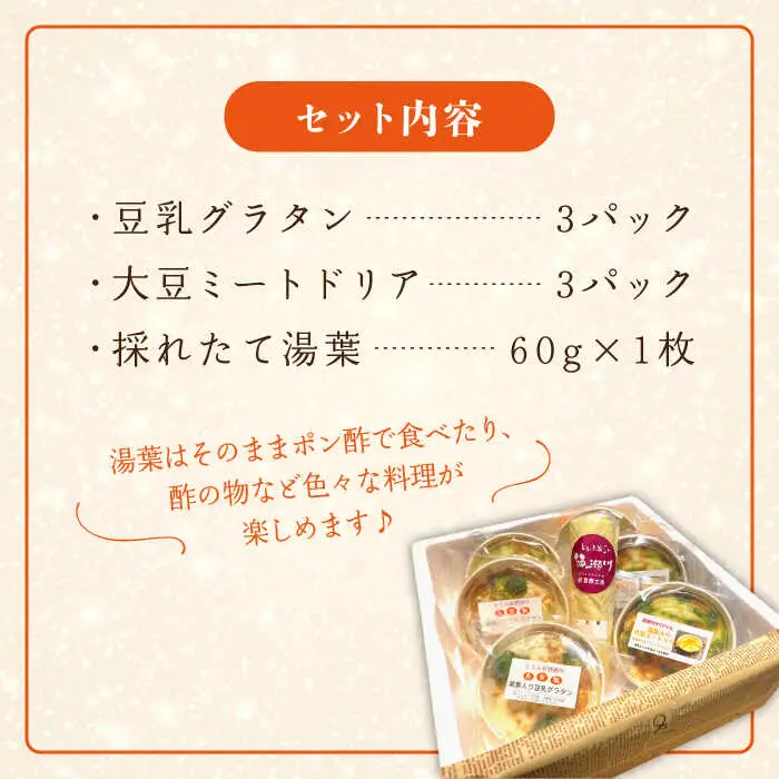 【全3回定期便】【 湯葉を贅沢使用！ 】 湯葉 三昧 セット （ 豆乳 グラタン ＋ 大豆 ミート ドリア ＋ 湯葉 60g 1枚 ） 《糸島》 【酒瀬川】 [AZJ006]