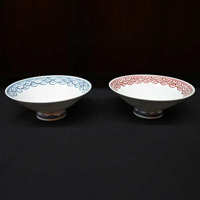 【波佐見焼】はさみ平茶碗 青海波（呉・朱） 茶碗 ペア 食器 皿 【協立陶器】 [TC89] 波佐見焼