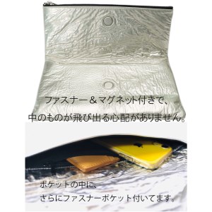 クラッチバッグ[ROXY] 伊 ROC PELLAM社のシープレザー使用(カラー：シルバー)_0034-004-T03-2