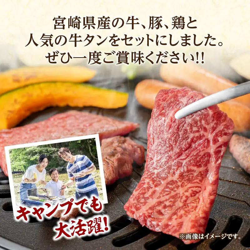 宮崎県産牛豚鶏＆牛タン 焼肉セット 合計1.4kg