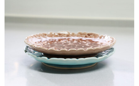 有田焼 花詰め彫 色釉銘々皿 ペアセット 大慶 皿 食器 ci029