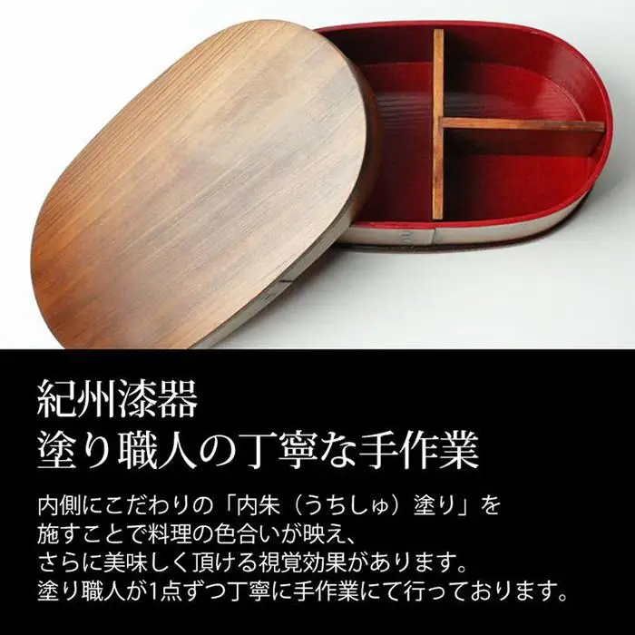 曲げわっぱ 弁当箱 内朱 600ml 小判型 紀州漆器【白木】  みよし漆器本舗 紀州塗り