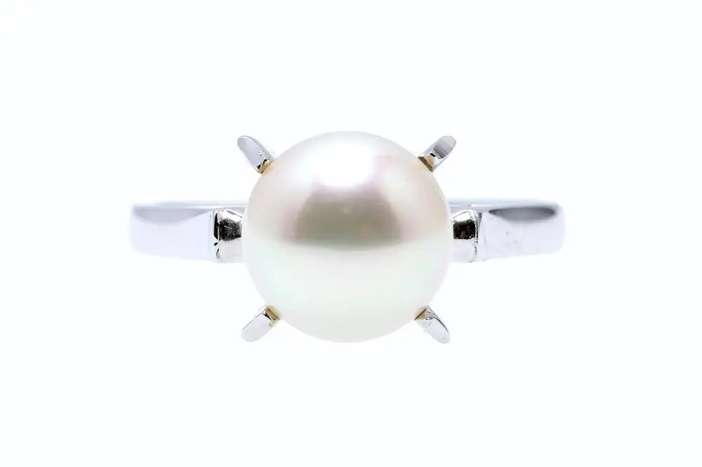 【AB918】【数量限定】あこや真珠（８ｍｍ珠）シンプルリング/Ｋ１８WG