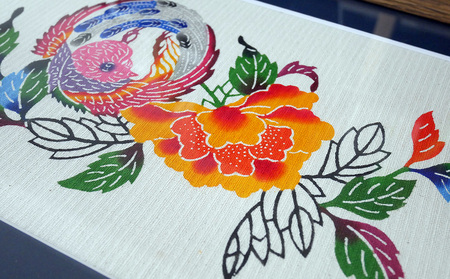 紅型額装　丸鳳凰【藤崎紅型工房】