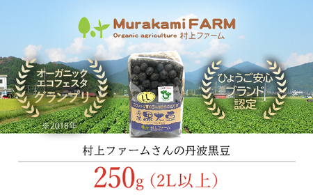＜12月15日までの入金で年内発送＞【令和5年産】村上ファームさんの丹波黒豆250g（2L以上）丹波黒大豆 丹波黒豆 丹波黒 黒豆 黒大豆 大豆 ダイズ 黒ダイズ クロマメ くろまめ 大粒 有機JAS認証 無農薬栽培 煮豆 おせち おせち料理 お正月 正月料理 兵庫県 朝来市 AS1AB3