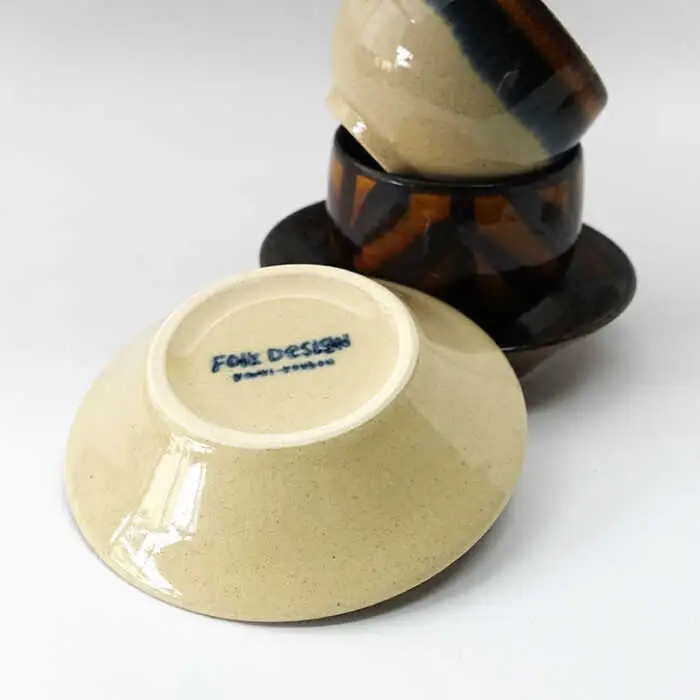 【波佐見焼】Folk Design 二色巻・矢羽根飴釉 丸仙茶碗 湯呑 カップ＆ソーサー ペアセット 食器 皿 【玉有】 [IE19] 波佐見焼