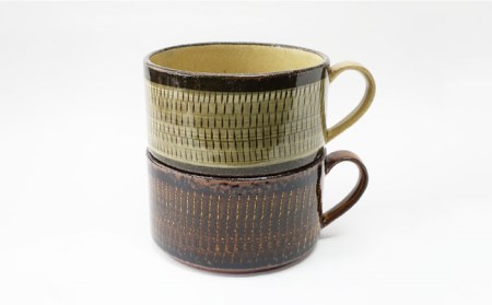 【波佐見焼】Folk Design 黄釉飛びカンナ＆飴釉打ち刷毛 スープカップ ペアセット 食器 皿 【玉有】 [IE27] 波佐見焼