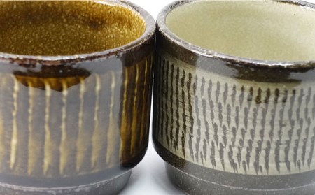 【波佐見焼】Folk Design 黄釉飛びカンナ＆飴釉打ち刷毛 コーヒー碗皿 カップ・ソーサー ペアセット 食器 皿 【玉有】 [IE28] 波佐見焼