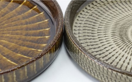 【波佐見焼】Folk Design 黄釉飛びカンナ＆飴釉打ち刷毛 16cm プレート ペアセット 食器 皿 【玉有】 [IE29] 波佐見焼