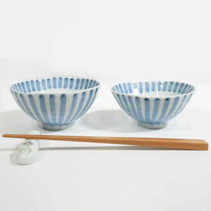 【波佐見焼】十草 三つ花 飯碗 茶碗 大小セット 食器 皿 【藍水】 [GB34]  波佐見焼