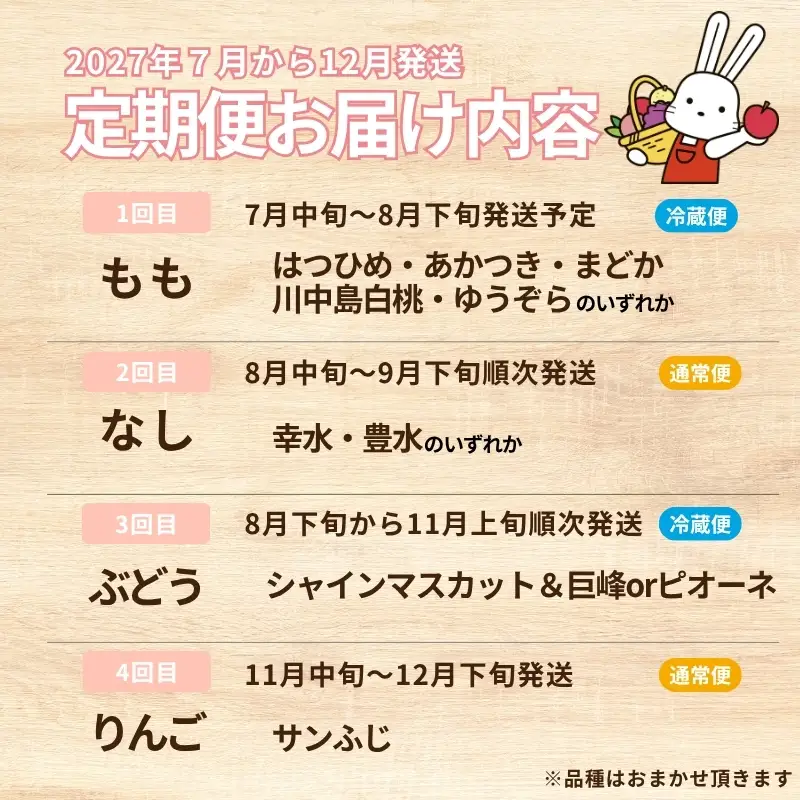 福島のフルーツ４種定期便（もも・梨・ぶどう・りんご）【2027年発送】No.2340 