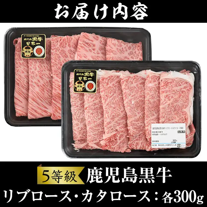 No.348 ＜肉質等級5等級＞(H-101)鹿児島黒牛すきやきセット(リブローススライス・カタローススライス：各300g・合計600g)国産 九州産 牛肉 黒牛 黒毛和牛 和牛 スライス サーロイン リブロース 肩ロース カタ すき焼き しゃぶしゃぶ 冷凍【さつま日置農協】