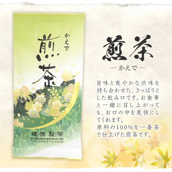 No.616 鹿児島県産の煎茶セット「かえで」かえで(100g×5袋)と粉末緑茶(1袋)【世献 榎園製茶】