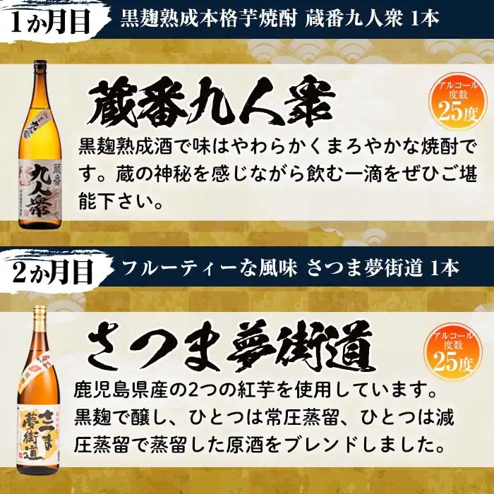 No.767 ＜定期便・全6回(連続)＞南国酒造の厳選芋焼酎定期便Bコース(1800ml×6銘柄各1本・合計10.8L)蔵番九人衆・遖 九州男など！