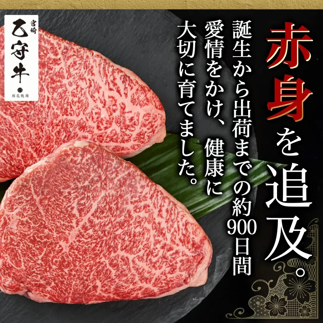 数量限定！【宮崎牛A5】≪赤身霜降り≫モモステーキ 計約300g(2枚) (乙守牛)〔19-6501〕_(都城市) 都城産宮崎牛 乙守牛 A5 赤身霜降りモモステーキ 2枚 真空パック 約300g ギフト 贈答用 