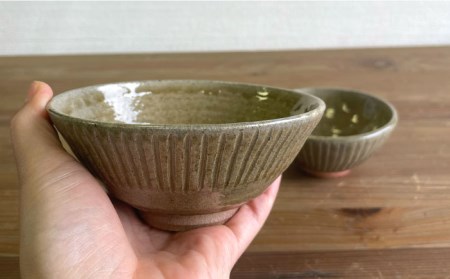 黄唐津 しのぎ飯碗 （ 夫婦茶碗 ）  糸島市 / 高麗窯【いとしまごころ】 [AOZ010] 食器 お茶碗