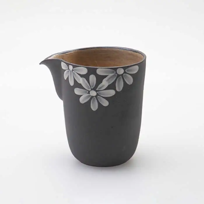 【波佐見焼】まろやかシリーズ 黒一珍 花絵 酒器 5点セット 食器 皿 【國右エ門窯】 [VB12]  父の日 波佐見焼