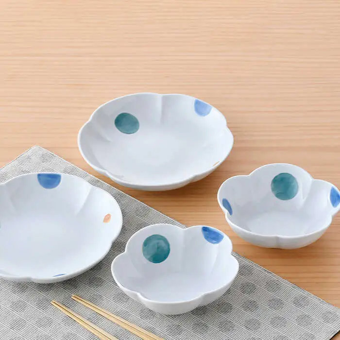 【波佐見焼】水玉 フラワー ボウル プレート セット 食器 皿 【松幸陶芸】 [HB47] 波佐見焼