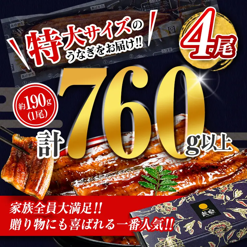 数量限定 特大 うなぎ 定期便 4尾セット 隔月 9月11月1月お届け 全3回 E193-760-091101