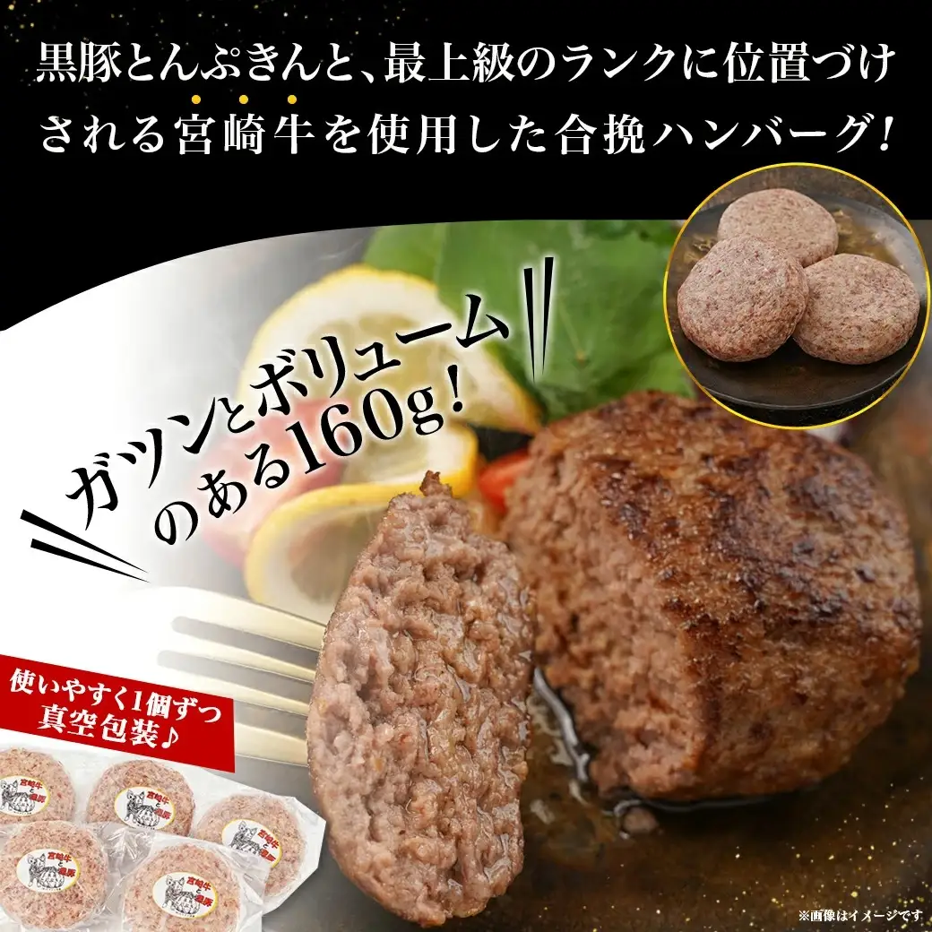 溢れる肉汁☆黒豚とんぷきんと宮崎牛の合挽ハンバーグ5個＆黒豚とんぷきんメンチカツ6個セット〔AA-5903〕_(都城市) 合挽ハンバーグ メンチカツ 都城産黒豚とんぷきん 都城産宮崎牛 秋特集