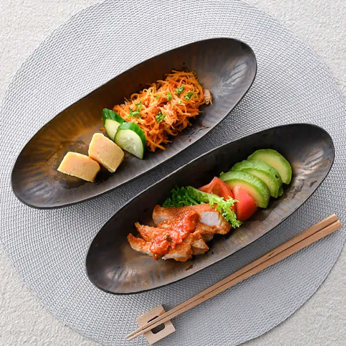 【波佐見焼】十草ゴールド カヌー鉢 ボウル ペアセット 食器 皿 【三栄陶器】 [QD01] 波佐見焼