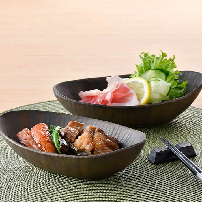 【波佐見焼】十草ゴールド 舟型鉢 ボウル ペアセット 食器 皿 【三栄陶器】 [QD02] 波佐見焼