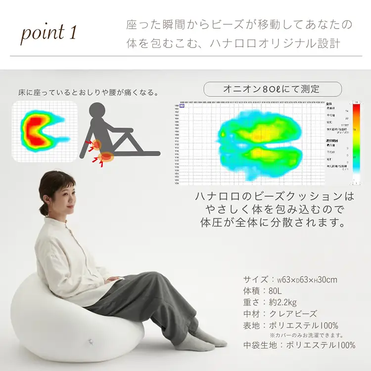 クッション ビーズクッション ハナロロ オニオン 80L ニットカバー付 モカ